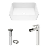 Marigold Matte White Bathroom Sink/Basin Set with Amada Faucet and Rectangular Composite Vessel