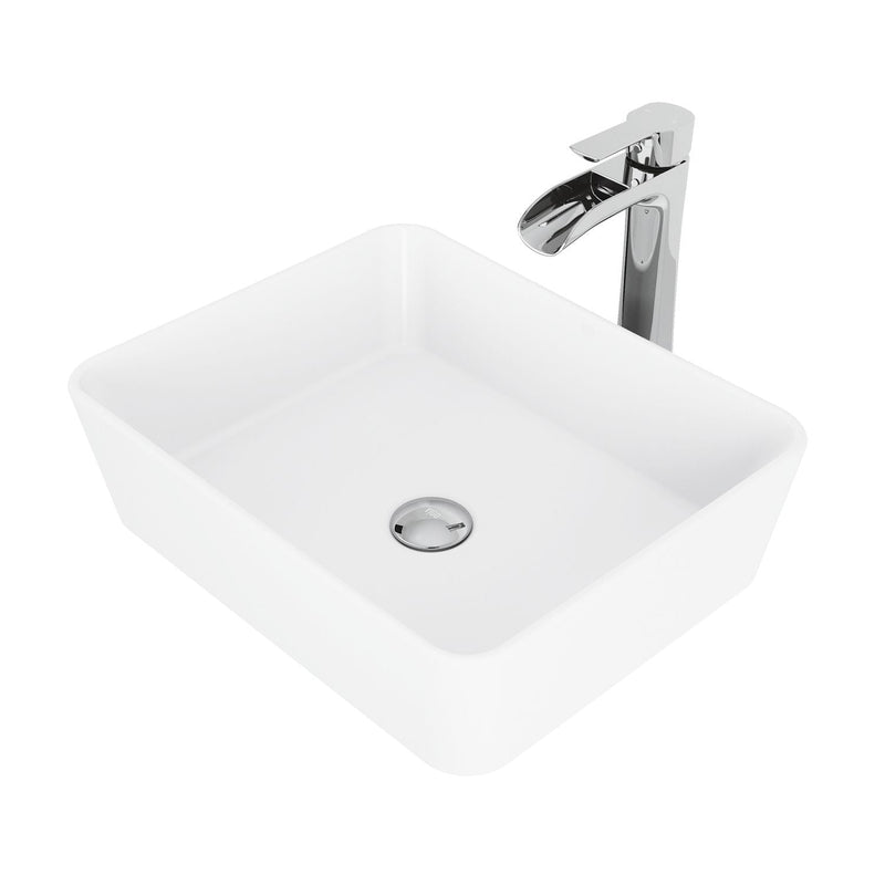 Marigold White Bathroom Sink/Basin Set with Niko Faucet and Rectangular Composite Vessel H1889