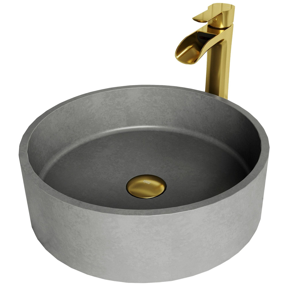 Palermo Gothic Ash Grey Bathroom Sink/Basin Set with Niko Faucet and Round Vessel