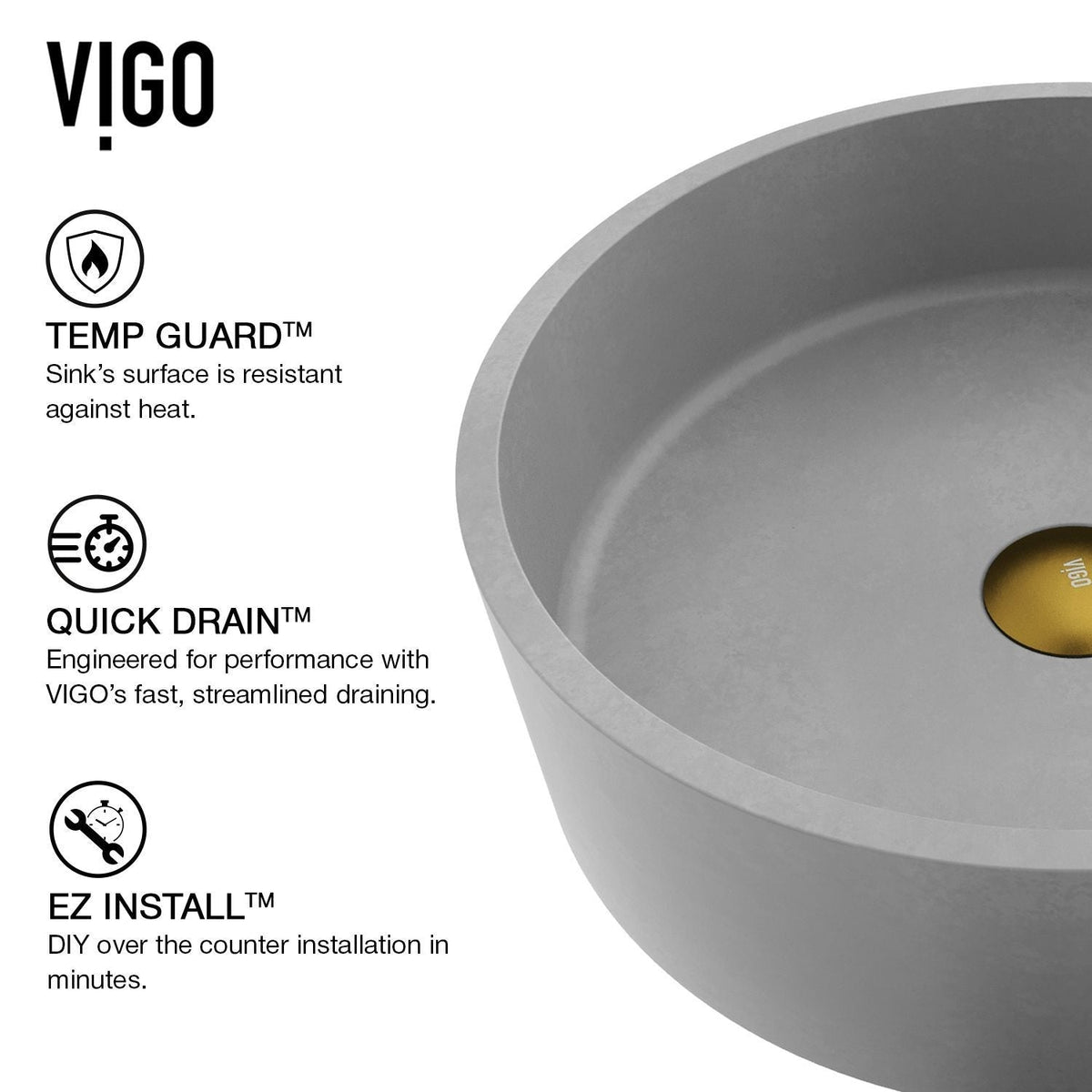Palermo Gothic Ash Grey Bathroom Sink/Basin Set with Niko Faucet and Round Vessel