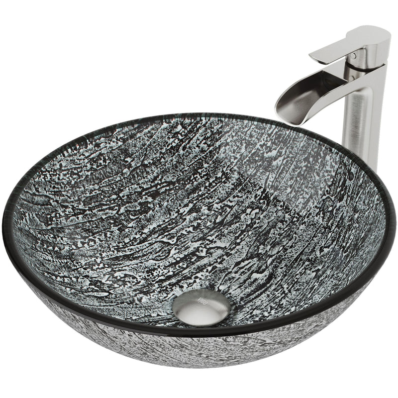 Titanium Glass Slate Grey Bathroom Sink/Basin Set with Niko Faucet and Round Vessel V2468