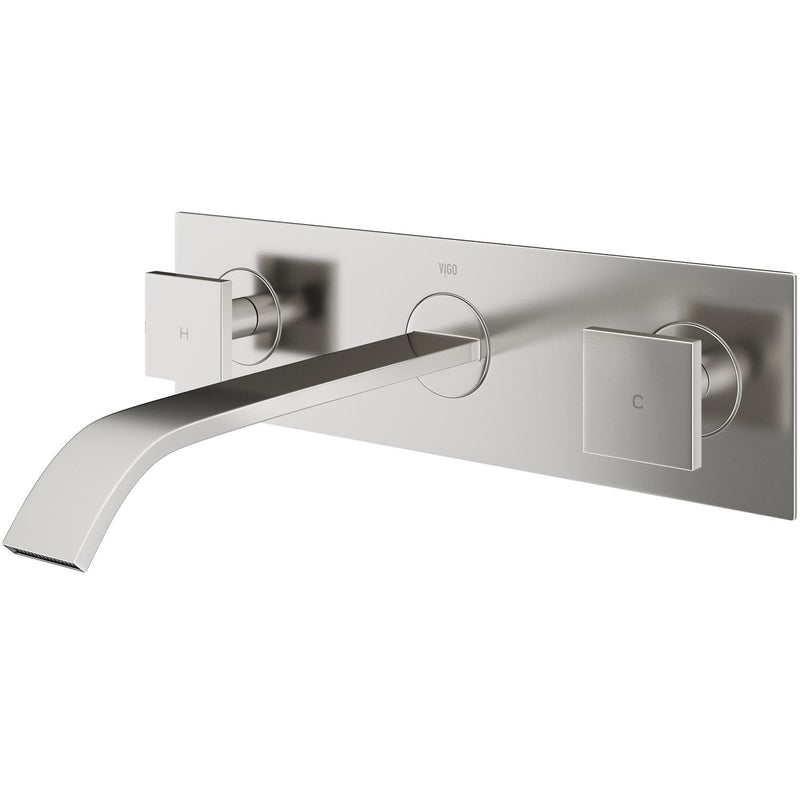 Titus Wall Mount Dual Handle Bathroom Sink Faucet, Eco-Friendly 1.2 GPM Flow Rate, Brushed Nickel M9327