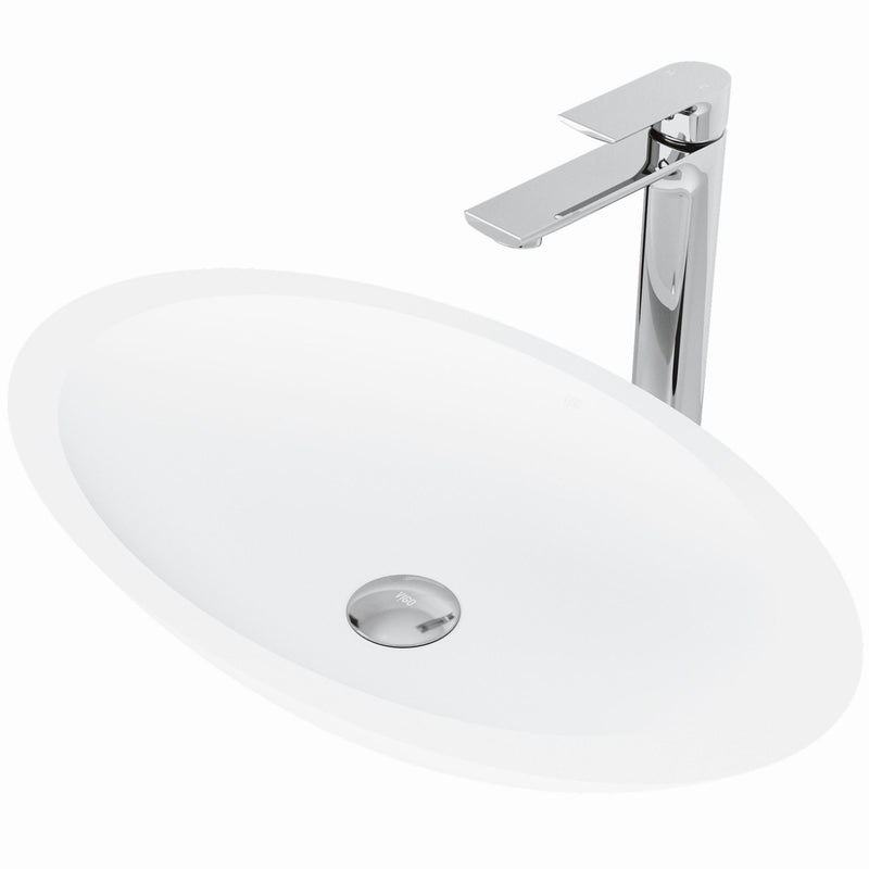 Wisteria White Bathroom Sink/Basin Set with Norfolk Faucet and Oval Composite Vessel O8707